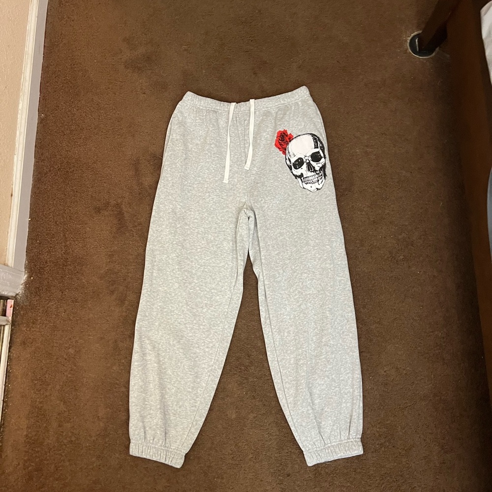Gray Kids Joggers with Skull Design